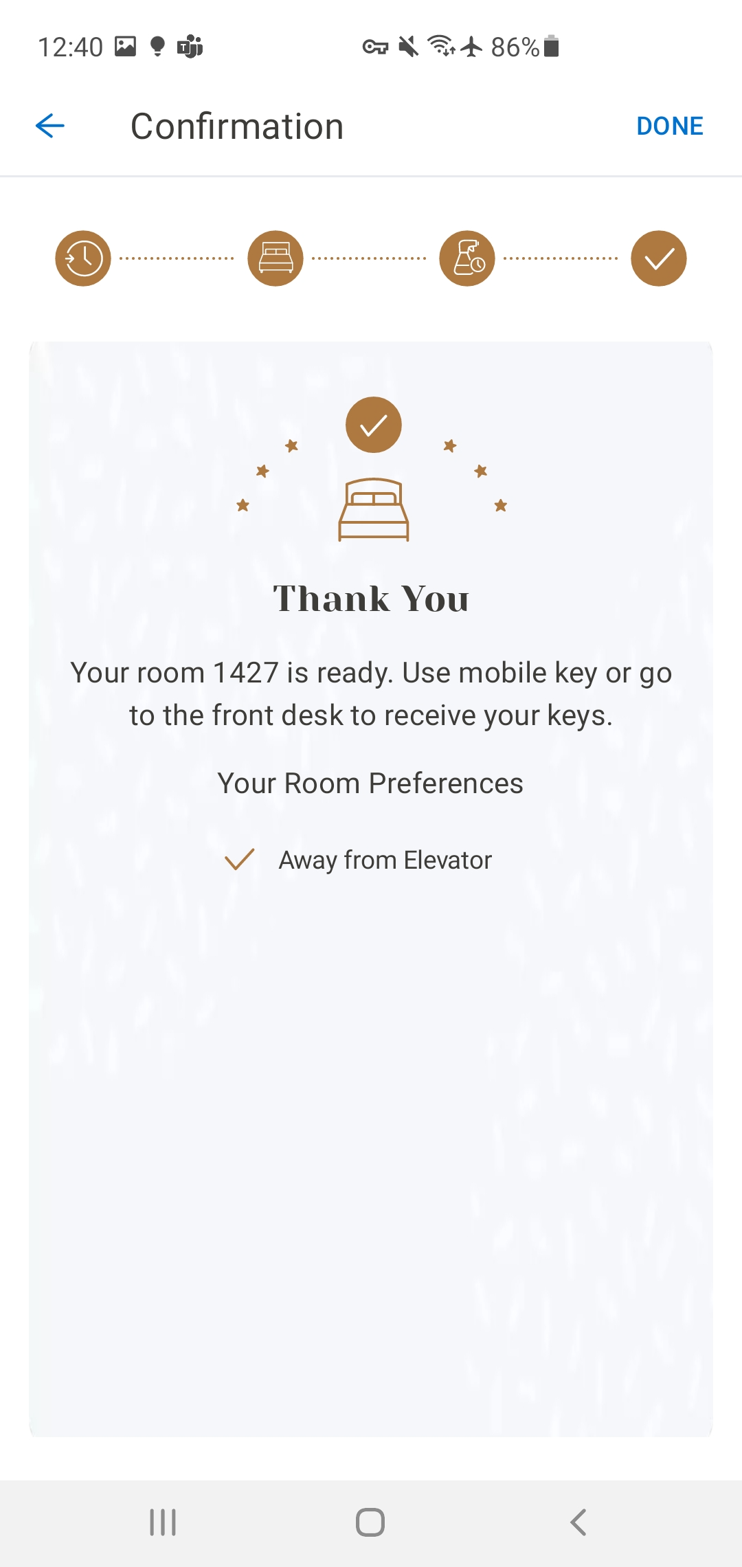 Digital Check-In success state — Thank You confirmation screen