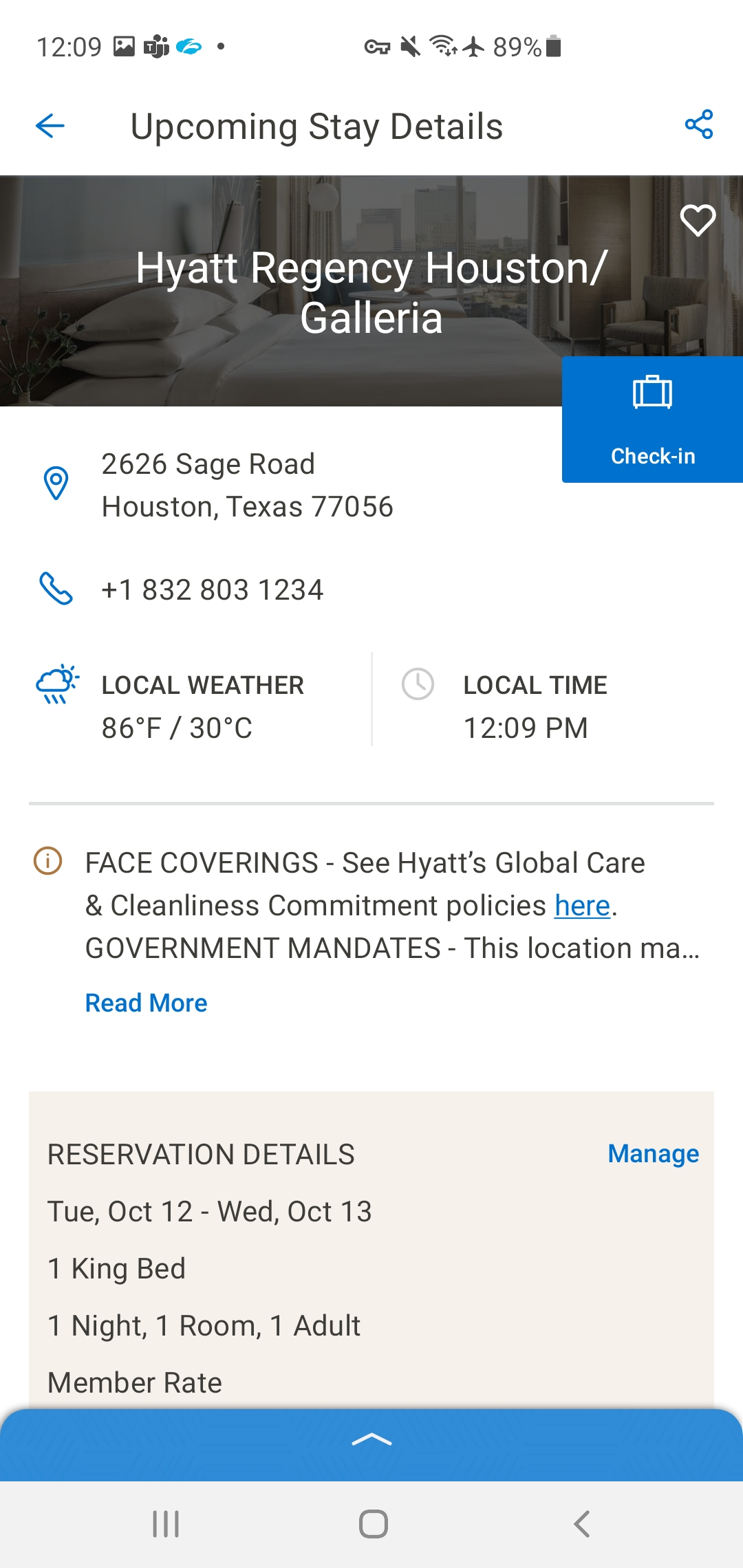 Digital Check-In — World of Hyatt app check-in flow