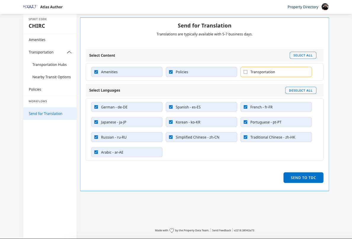 Titan Atlas Author — Send for Translation workflow