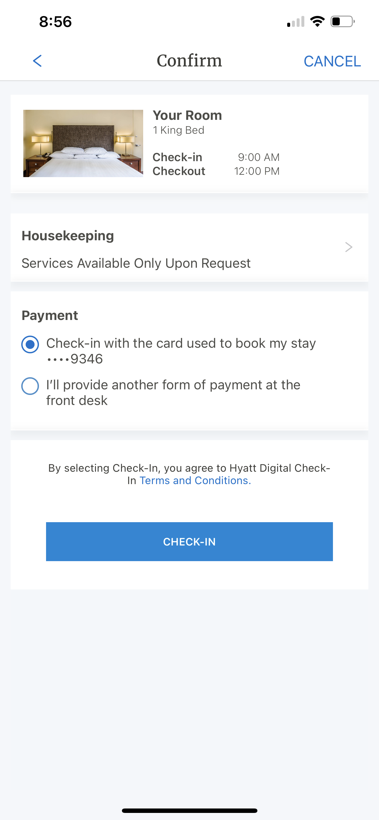 Digital Check-In full flow — home screen to confirmation